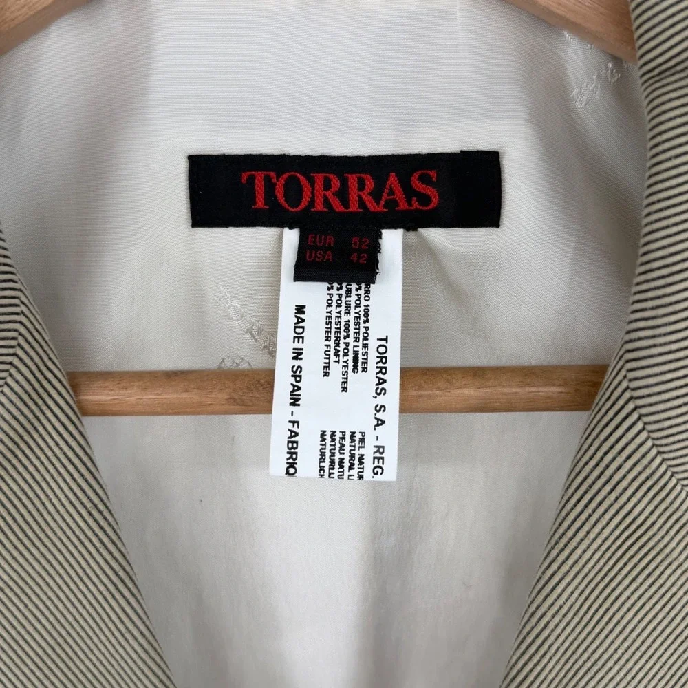 Torras Striped Leather Blazer Two Button Closure Yellow Color Jacket Size 42 846